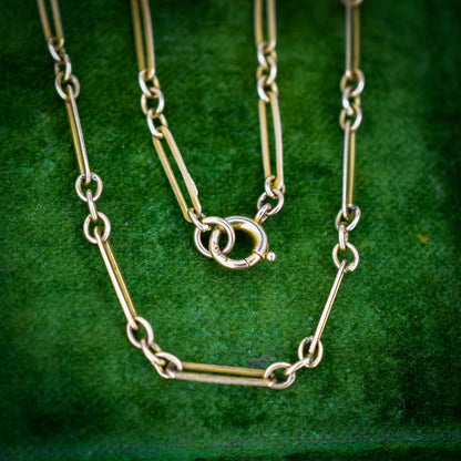 Antique 9ct Yellow Gold Paperlink Chain with Bolt ring | 17.5" Length