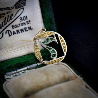 Diamond and Emerald Number Seven 'Lucky 7' 18ct Gold Charm Pendant