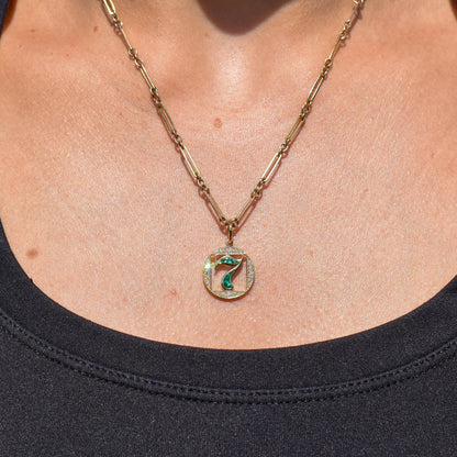 Diamond and Emerald Number Seven 'Lucky 7' 18ct Gold Charm Pendant
