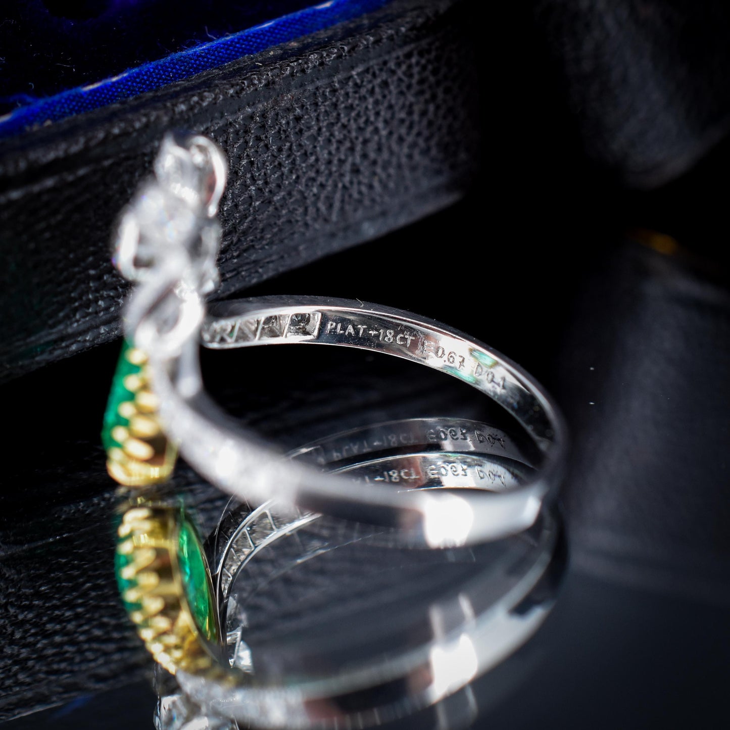 Pear Cut Emerald and Diamond Bow Platinum Tiara Ring | Engagement | Belle Epoque Style