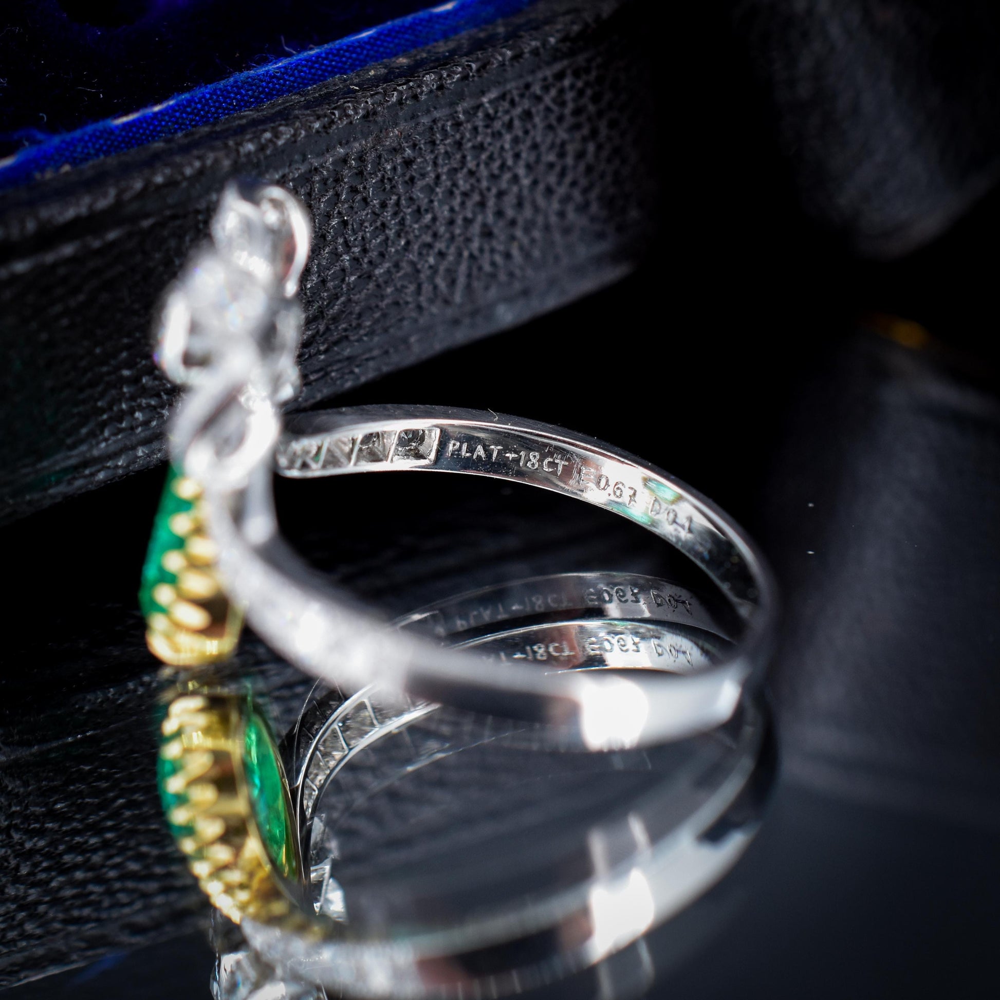 Pear Cut Emerald and Diamond Bow Platinum Tiara Ring | Engagement | Belle Epoque Style