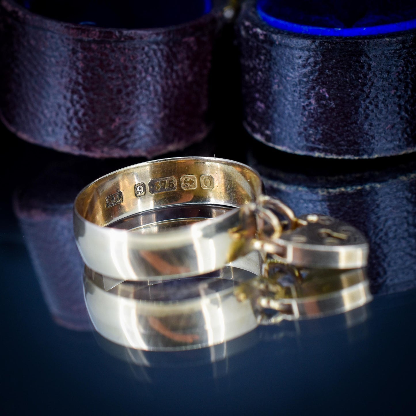 Antique Heart Padlock Drop 9ct Yellow Gold Band Ring | Birmingham 1913