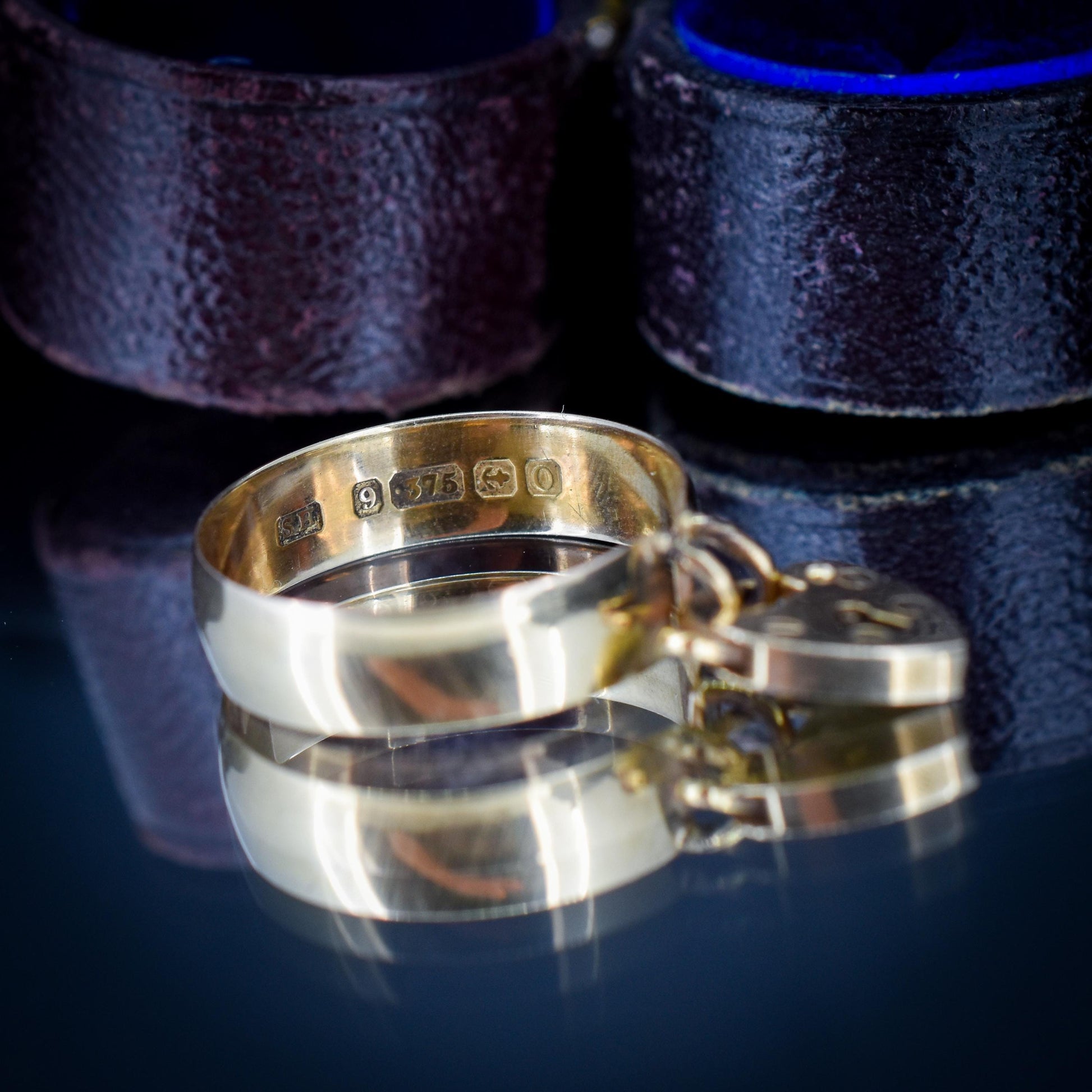 Antique Heart Padlock Drop 9ct Yellow Gold Band Ring | Birmingham 1913