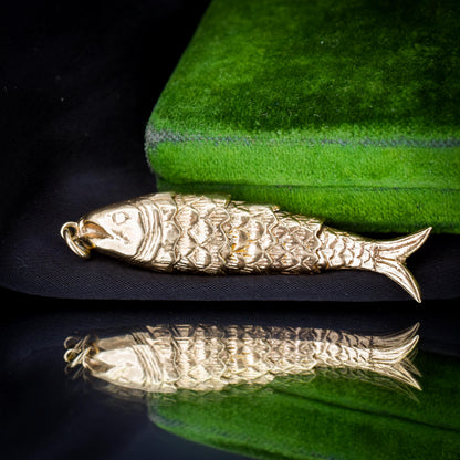 Vintage 9ct Gold Large Articulated Fish Charm Pendant