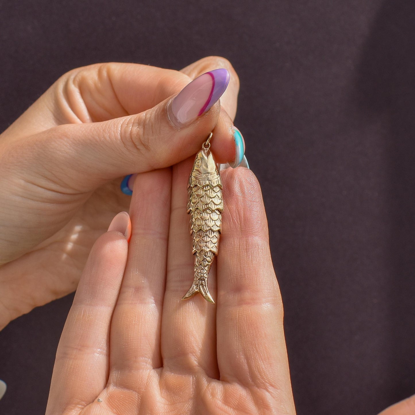Vintage 9ct Gold Large Articulated Fish Charm Pendant