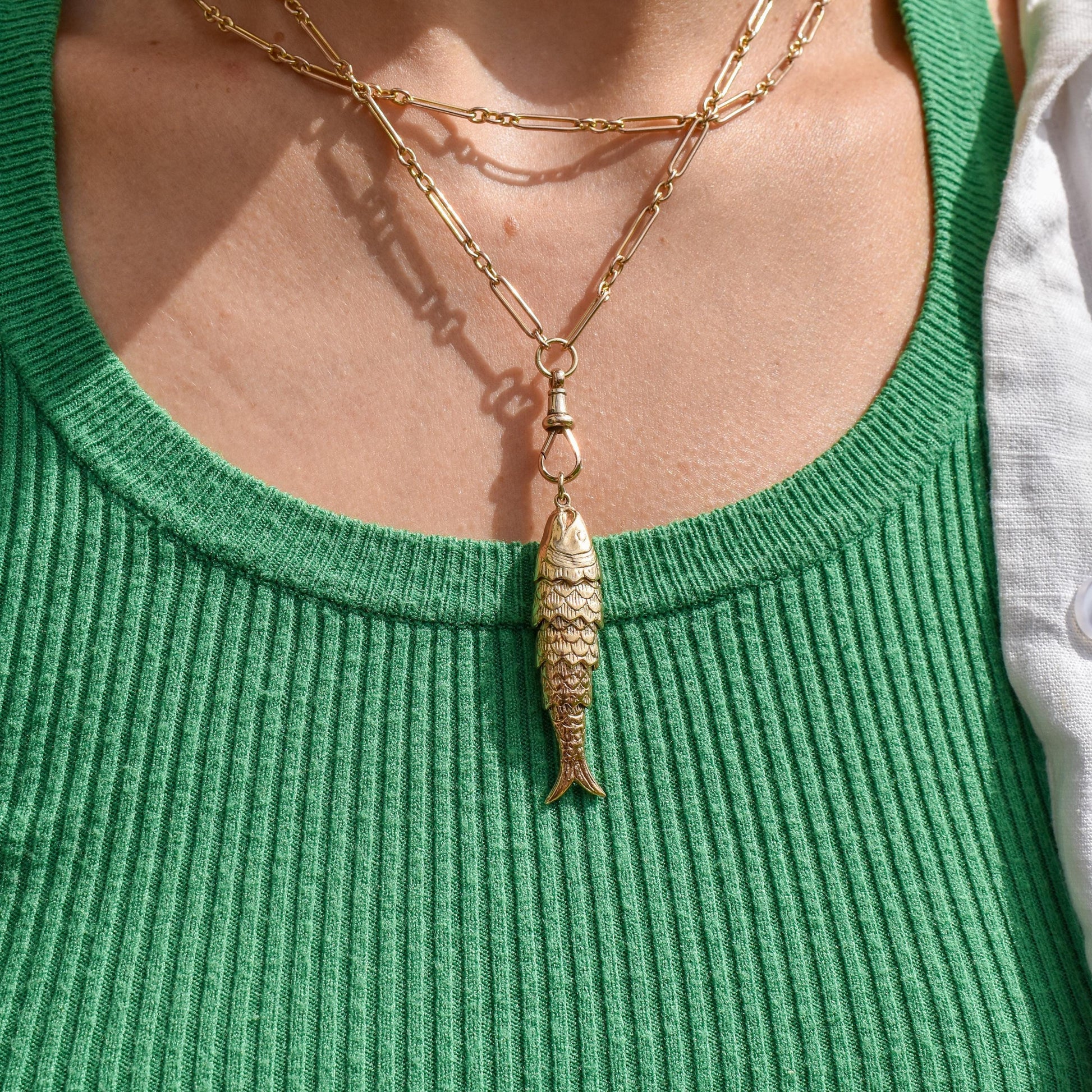 Vintage 9ct Gold Large Articulated Fish Charm Pendant