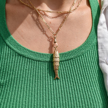 Vintage 9ct Gold Large Articulated Fish Charm Pendant