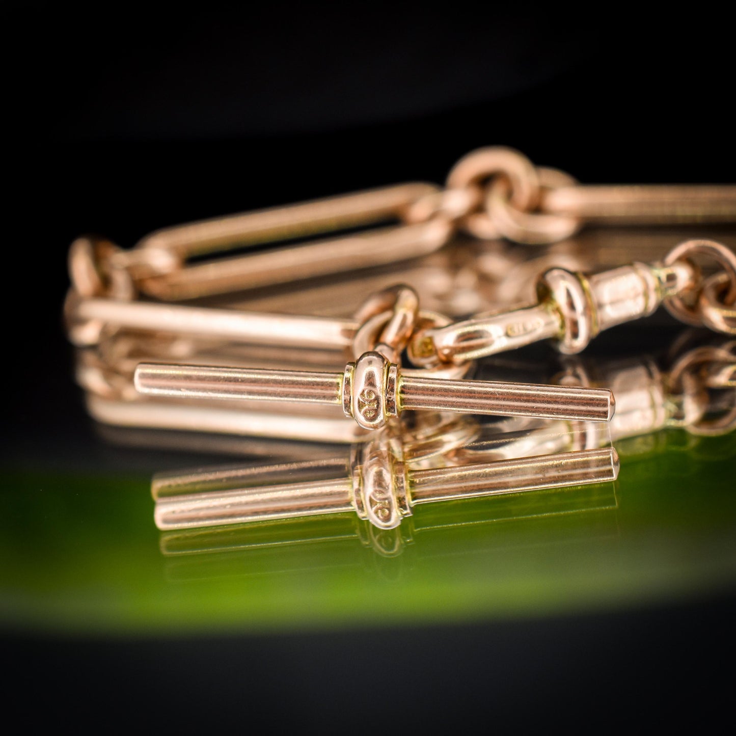 Antique '1924' 9ct Gold Trombone Link Bracelet with Dog Clip and T-bar 7.25"