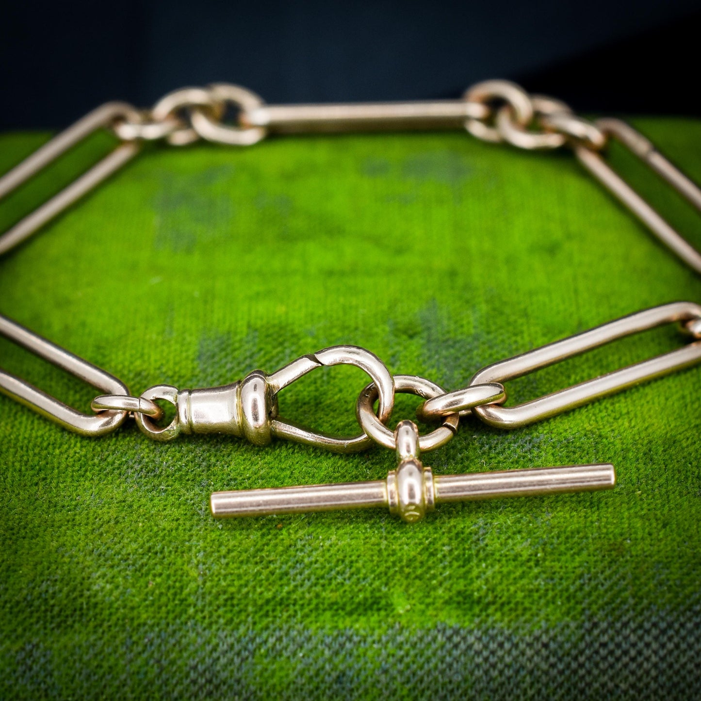 Antique '1924' 9ct Gold Trombone Link Bracelet with Dog Clip and T-bar 7.25"