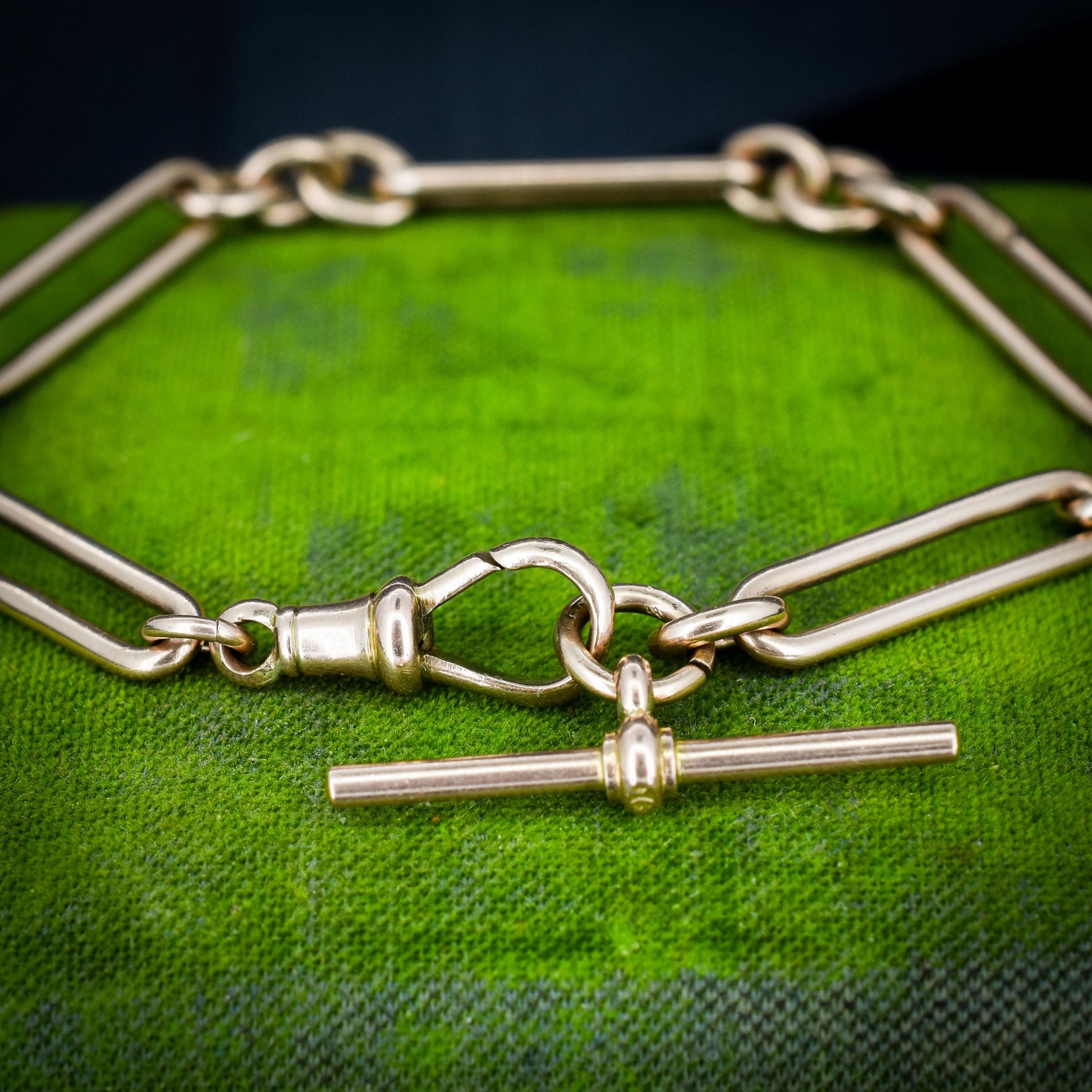 Antique '1924' 9ct Gold Trombone Link Bracelet with Dog Clip and T-bar 7.25"