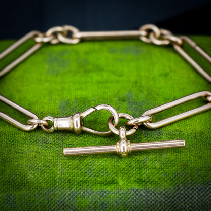 Antique '1924' 9ct Gold Trombone Link Bracelet with Dog Clip and T-bar 7.25"