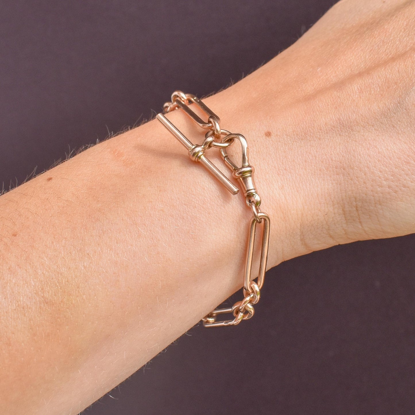 Antique '1924' 9ct Gold Trombone Link Bracelet with Dog Clip and T-bar 7.25"