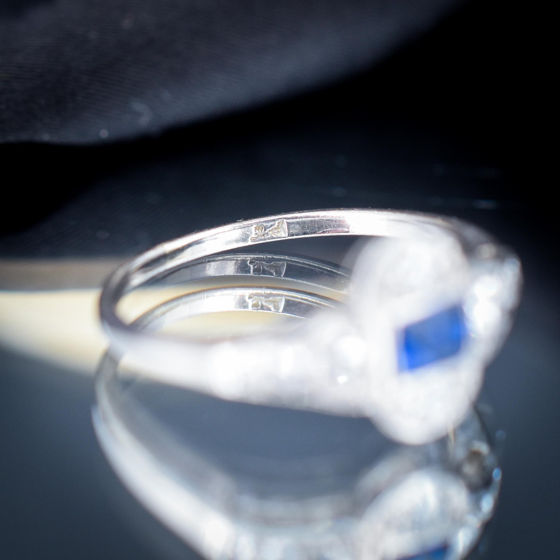 Art Deco Blue Sapphire and Diamond Platinum Ring
