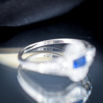 Art Deco Blue Sapphire and Diamond Platinum Ring