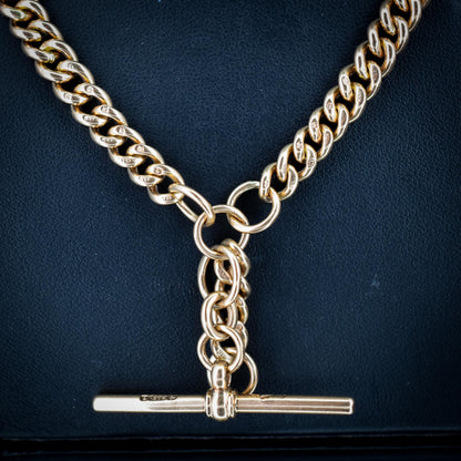 Antique 18.5" 9ct Gold Curb Link Dog Clip Albert Watch Chain Necklace - Dated 1920