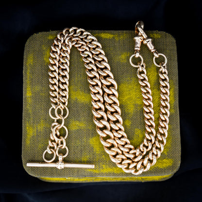 Antique 18.5" 9ct Gold Curb Link Dog Clip Albert Watch Chain Necklace - Dated 1920