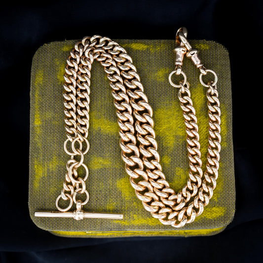 Antique 18.5" 9ct Gold Curb Link Dog Clip Albert Watch Chain Necklace - Dated 1920