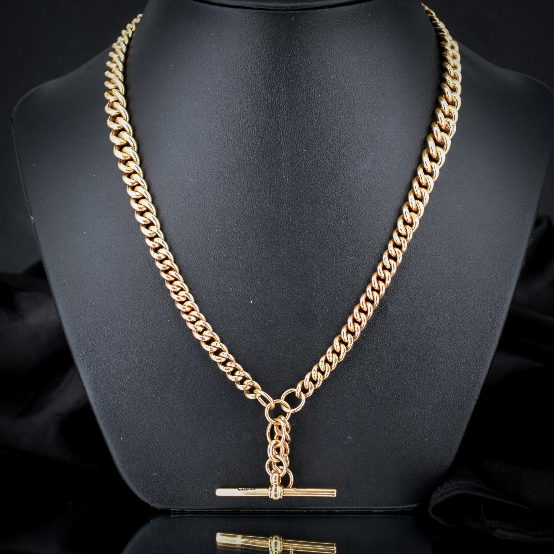 Antique 18.5" 9ct Gold Curb Link Dog Clip Albert Watch Chain Necklace - Dated 1920