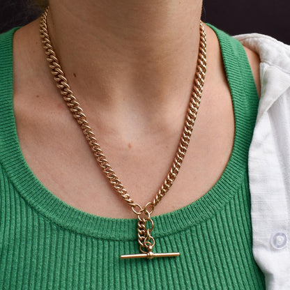 Antique 18.5" 9ct Gold Curb Link Dog Clip Albert Watch Chain Necklace - Dated 1920