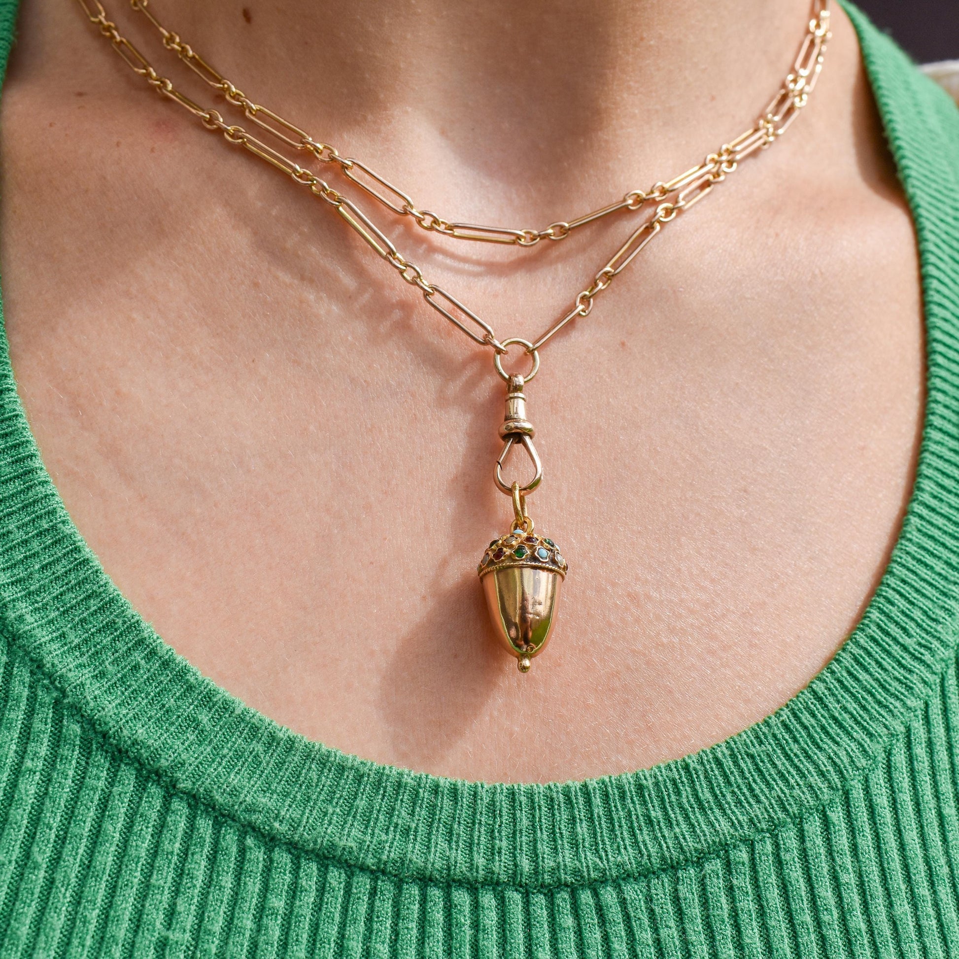 Antique Portuguese Multi Gem Acorn 19ct Gold Charm Pendant
