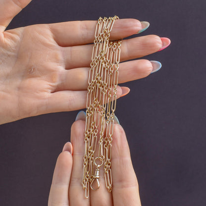 Antique Victorian 9ct Gold Paper Link Chain Necklace 41" Length