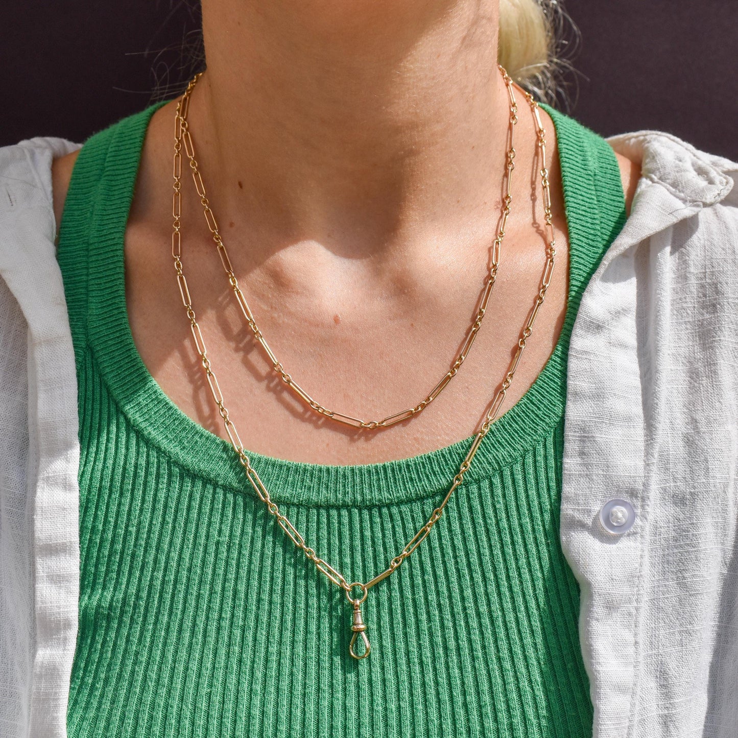 Antique Victorian 9ct Gold Paper Link Chain Necklace 41" Length
