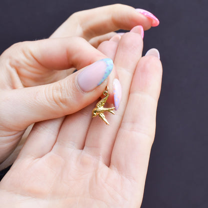 Vintage 9ct Yellow Gold Swallow Bird Heart Charm Pendant