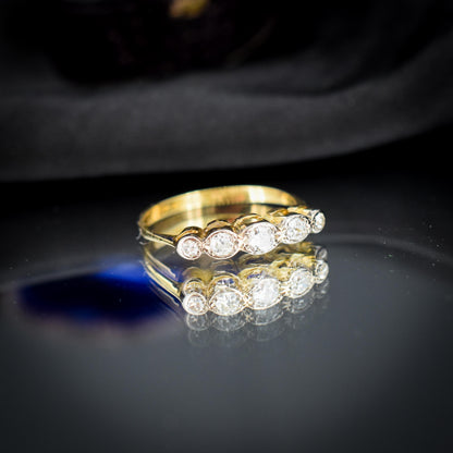Antique Art Deco Diamond Five Stone 18ct Yellow Gold Ring