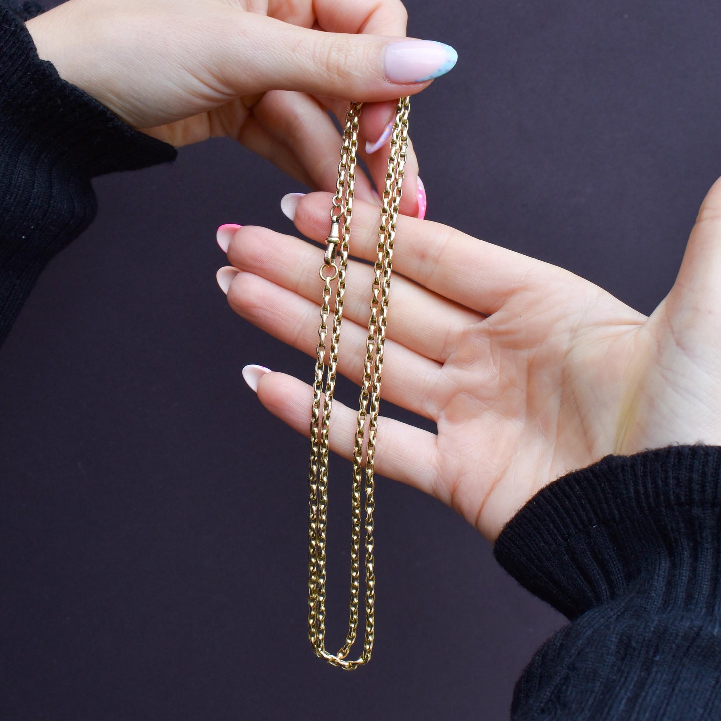 Antique 9ct Yellow Gold Oval Link Chain Necklace with Dog Clip | 28.5"