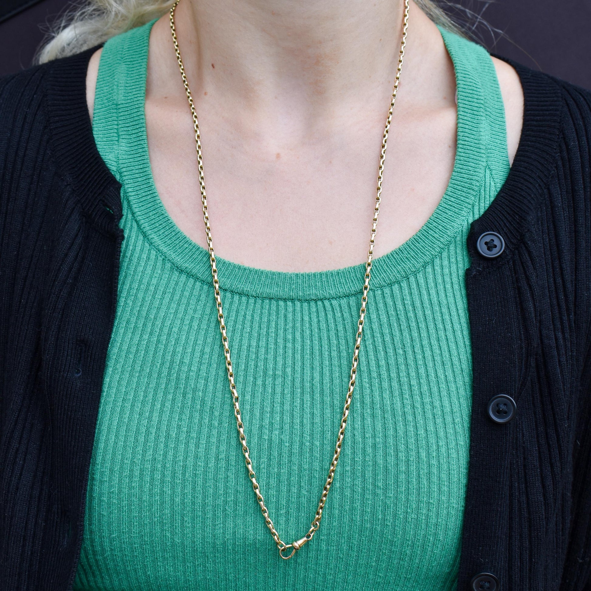 Antique 9ct Yellow Gold Oval Link Chain Necklace with Dog Clip | 28.5"