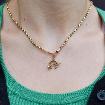 Antique 9ct Gold Lucky Horseshoe and Riding Crop Charm Pendant