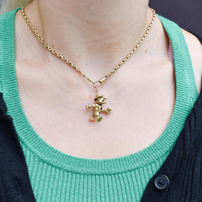 Vintage 9ct Solid Gold Disney Pinocchio with Ruby Eyes Charm Pendant