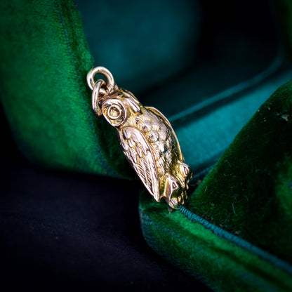Antique 9ct Gold Wise Owl Charm Pendant