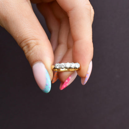 Vintage Diamond Five Stone 18ct Yellow Gold Ring Band