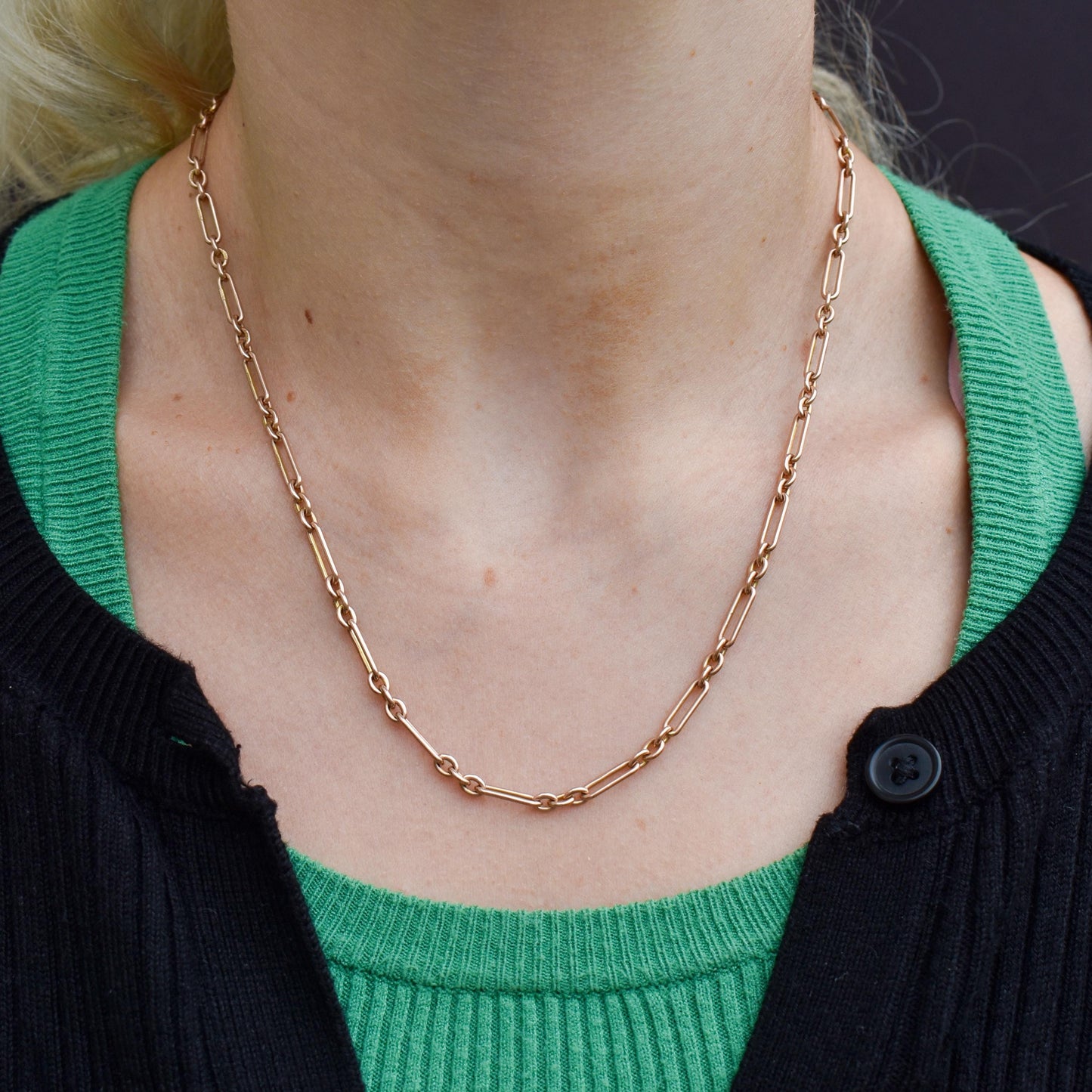 Antique 9ct Gold Paperlink Trombone Chain Necklace | 18.25" Length