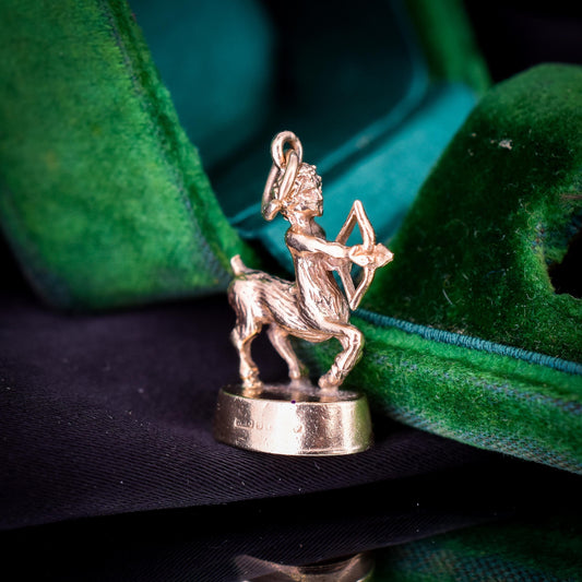 Vintage Sagittarius Centaur Archer Zodiac 9ct Gold Fob Charm Pendant