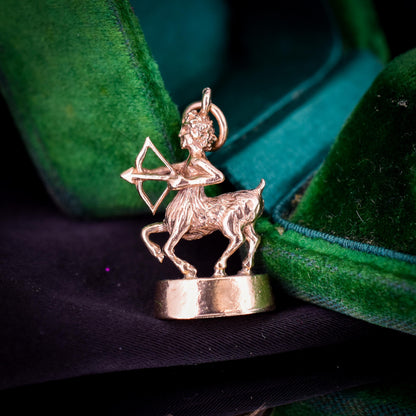 Vintage Sagittarius Centaur Archer Zodiac 9ct Gold Fob Charm Pendant