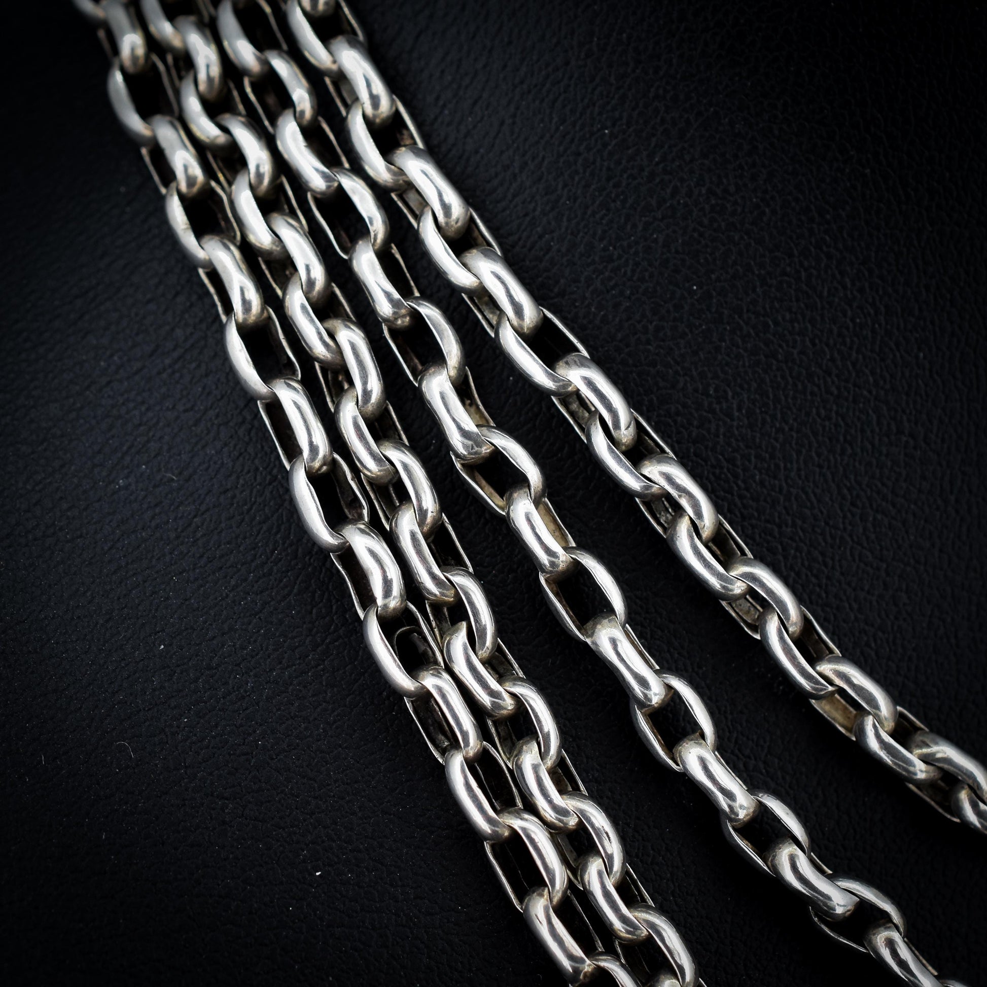 Antique Silver Long Guard Chain Necklace with Dog Clip | 65" Length