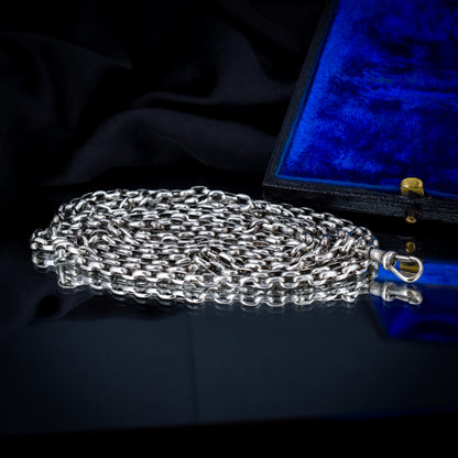 Antique Silver Long Guard Chain Necklace with Dog Clip | 65" Length