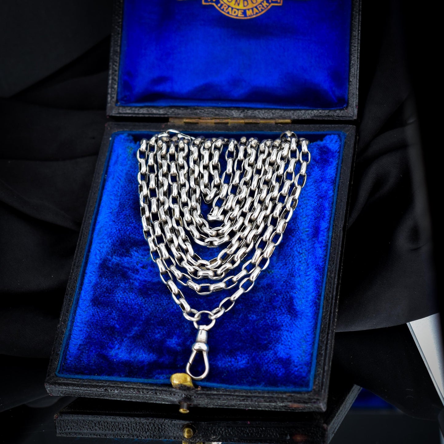 Antique Silver Long Guard Chain Necklace with Dog Clip | 65" Length