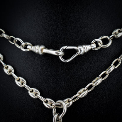 Vintage Sterling Silver 26.5" Mariner Anchor Link Chain Necklace with T-Bar
