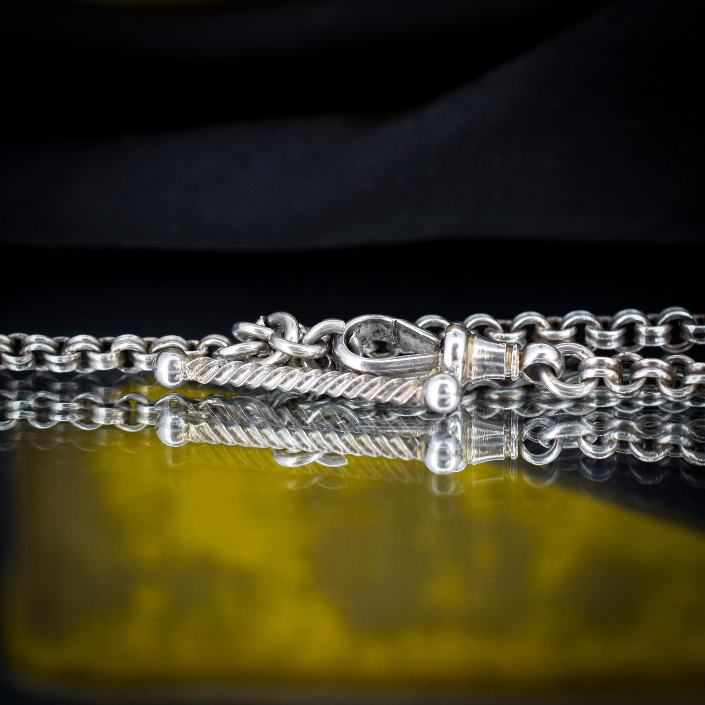 Antique Silver Albertina Albert Watch Chain Bracelet with Heart Tassel | Edwardian