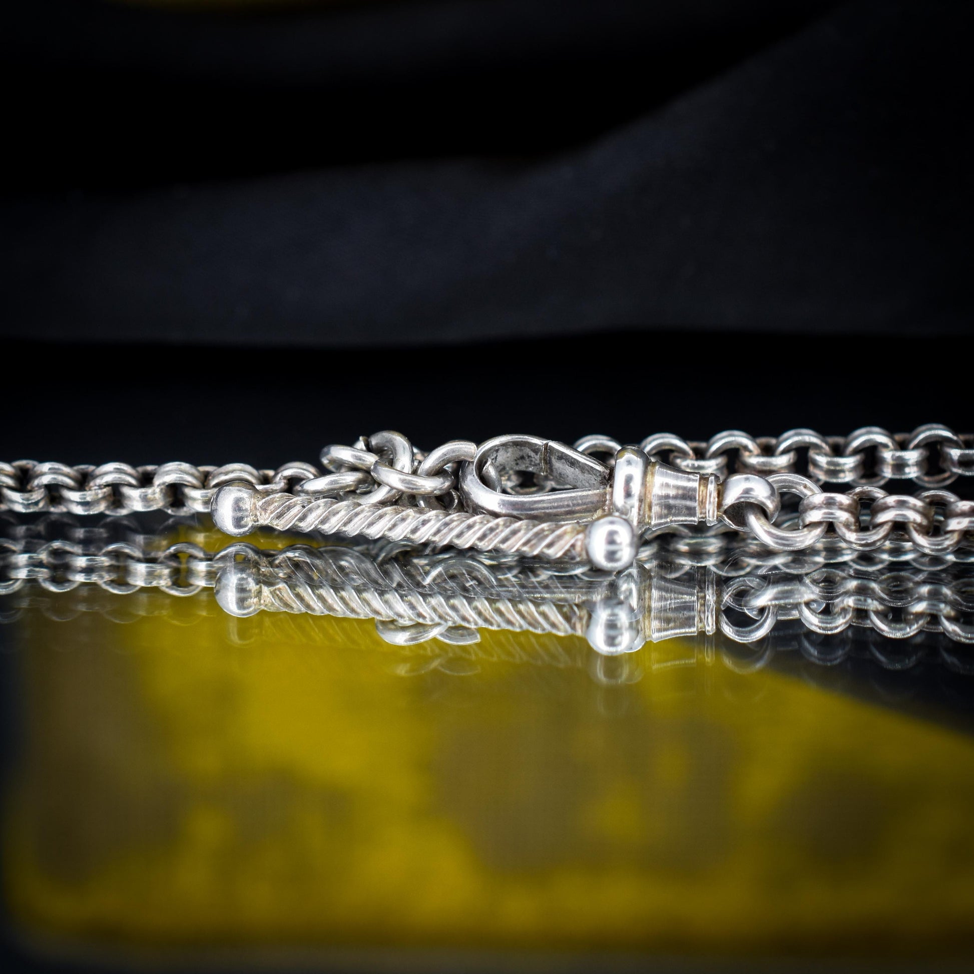 Antique Silver Albertina Albert Watch Chain Bracelet with Heart Tassel | Edwardian