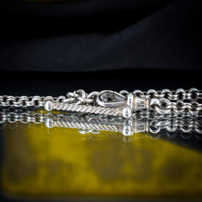 Antique Silver Albertina Albert Watch Chain Bracelet with Heart Tassel | Edwardian