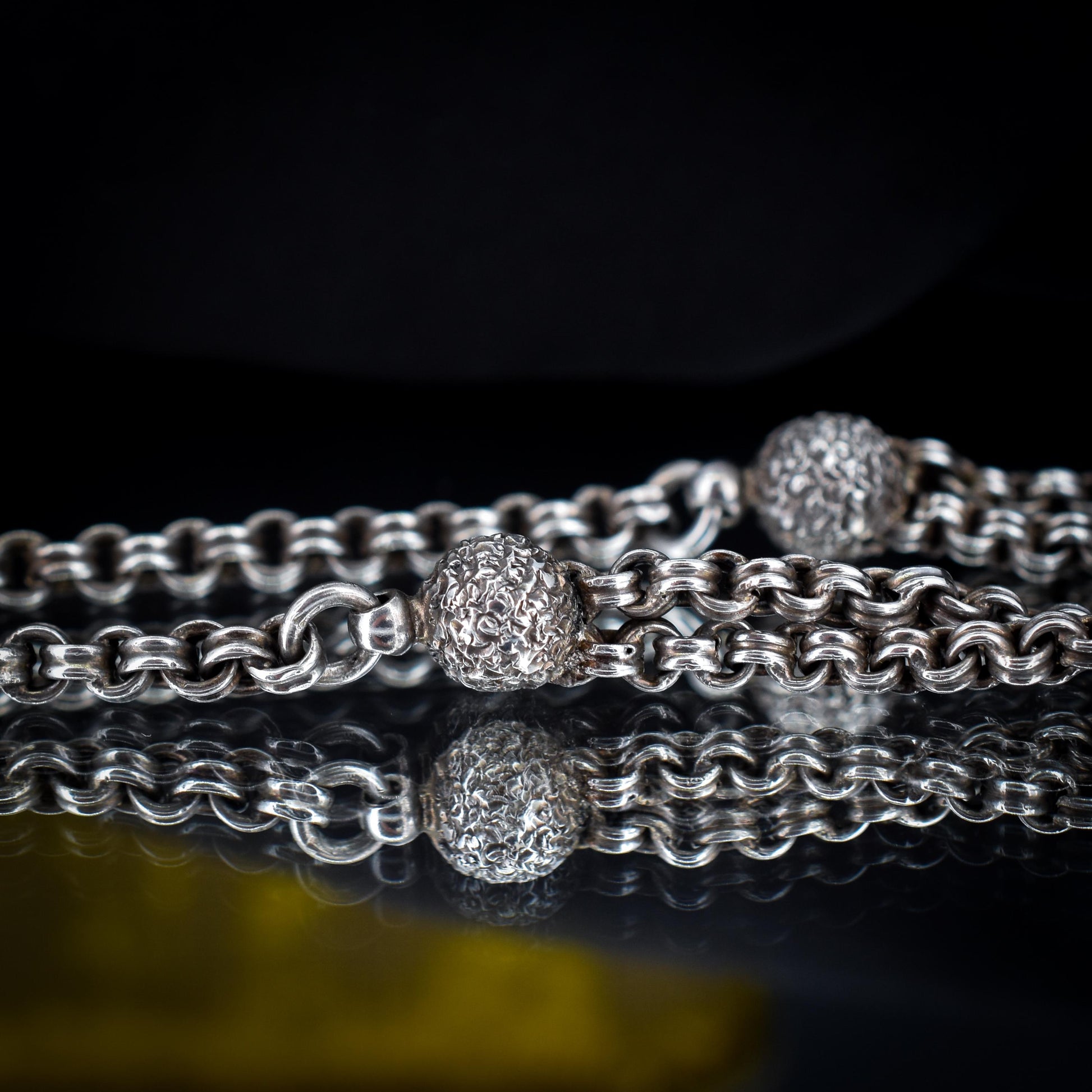 Antique Silver Albertina Albert Watch Chain Bracelet with Heart Tassel | Edwardian