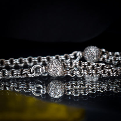 Antique Silver Albertina Albert Watch Chain Bracelet with Heart Tassel | Edwardian
