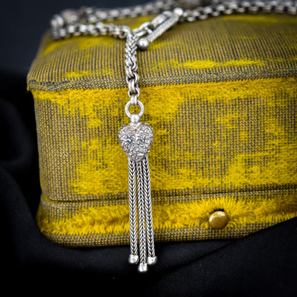 Antique Silver Albertina Albert Watch Chain Bracelet with Heart Tassel | Edwardian