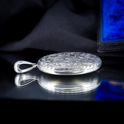 Antique Victorian Sterling Silver Oval Engraved Photo Locket Pendant