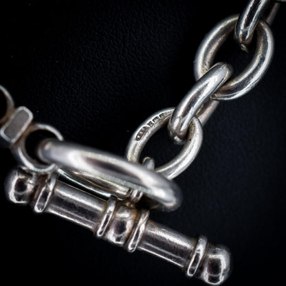 Vintage Heavy Silver Oval Link Toggle Chain Necklace 17.5" Length