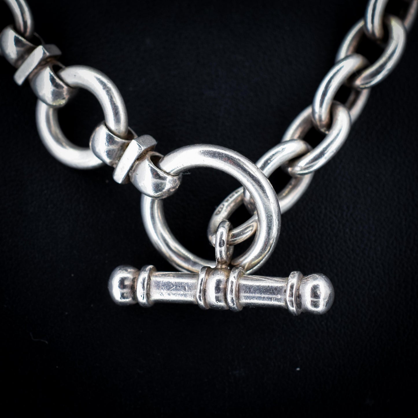 Vintage Heavy Silver Oval Link Toggle Chain Necklace 17.5" Length